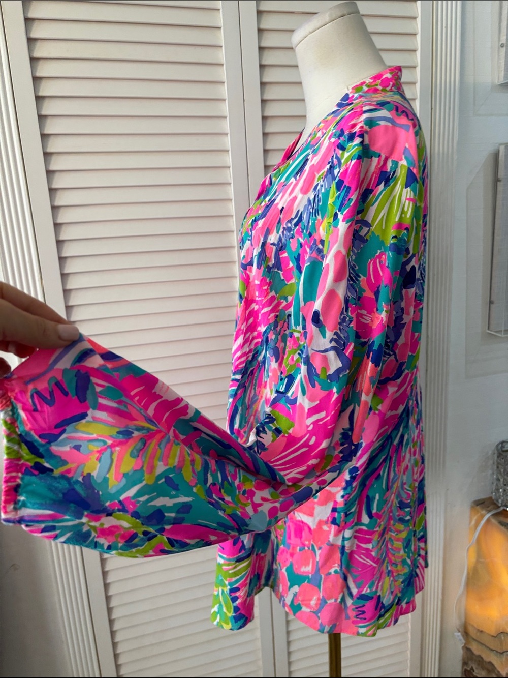 Lilly Pulitzer Pink Multicolor Floral V-Neck Long Sleeve Blouse - Picture 6 of 10